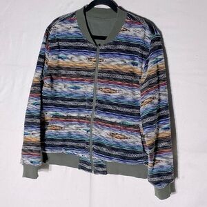 Las Vegas Oversized Sage Green Southwestern Reversible Bomber Jacket M